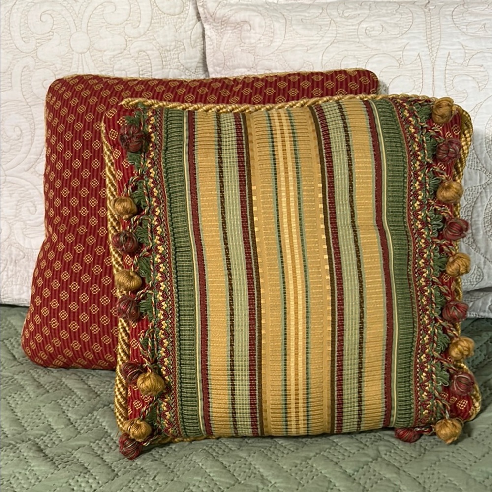 Set of 2 Striped Decorative Throw Pillow with Tassels and plain corded pillow
